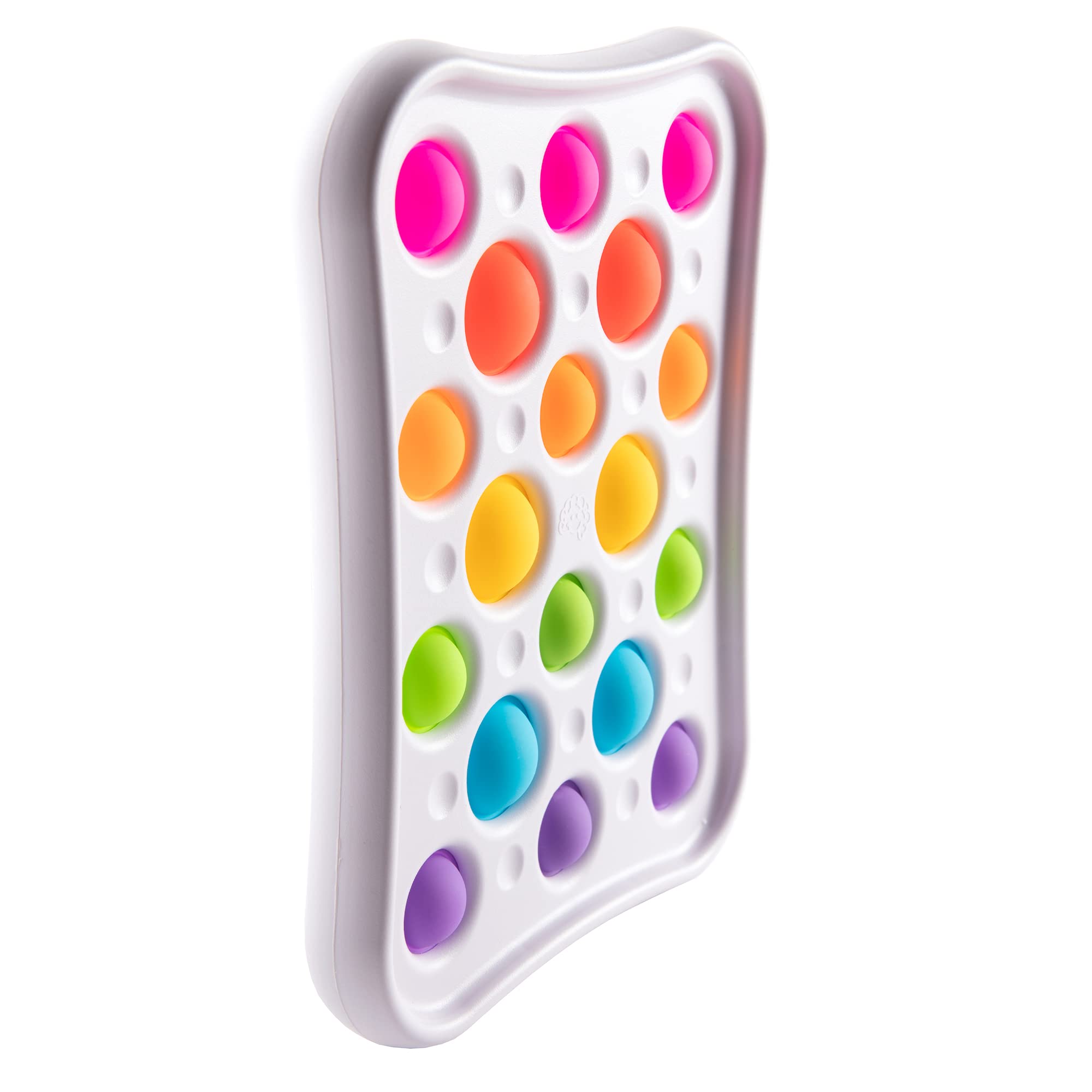 Fat Brain Dimpl Pops colorful bubbles stacked for on-the-go sensory exploration.