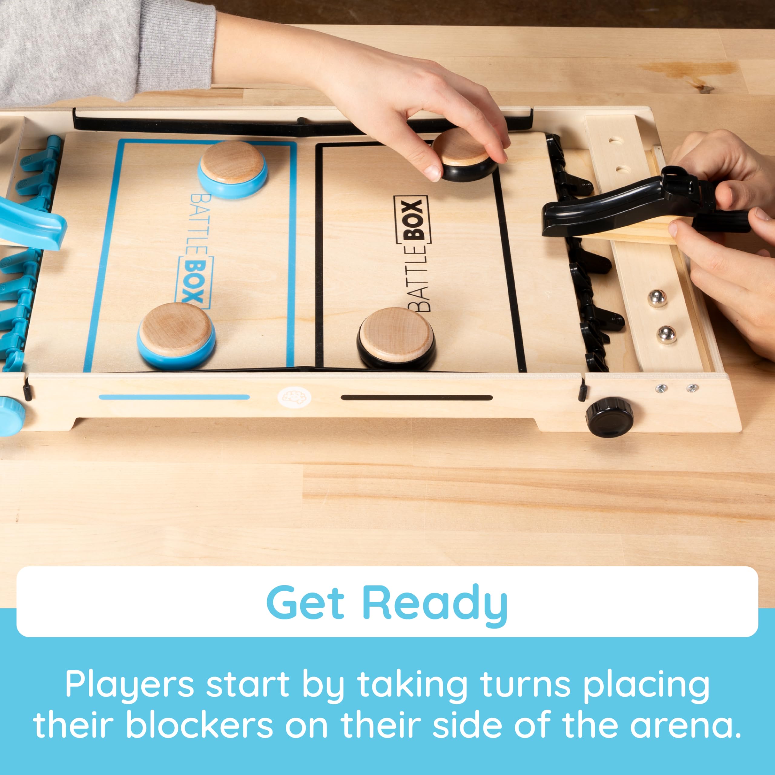 Fat Brain Toys Battle Box blockers positioned on the board for engaging challenges
