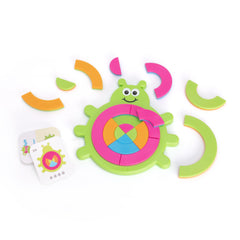 Fat Brain Toys Bugzzle puzzle pieces on a tray boost visual-spatial skills.