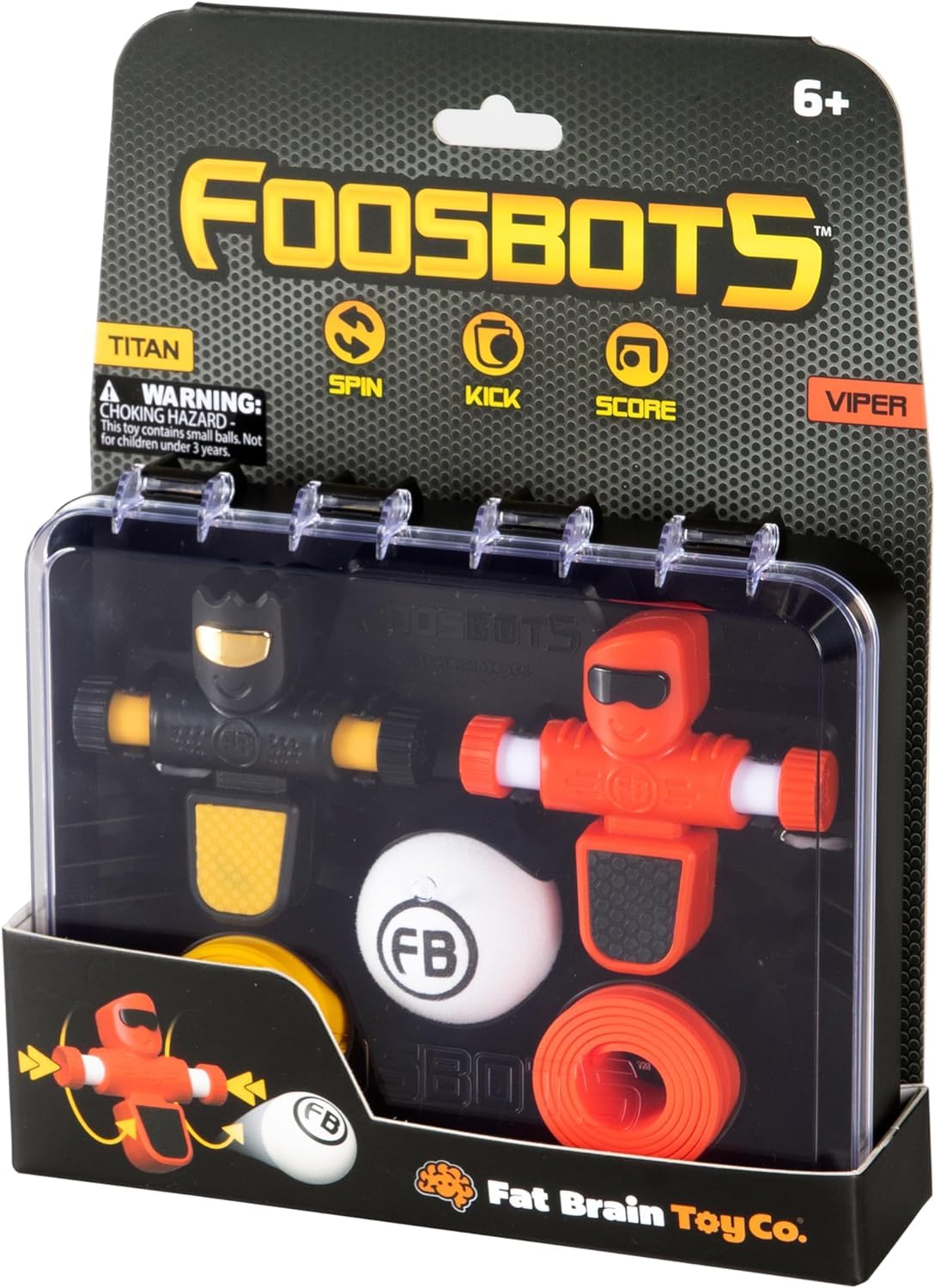 Fat Brain Toys Foosbots On The Go battle on a tabletop boosts quick reflexes.
