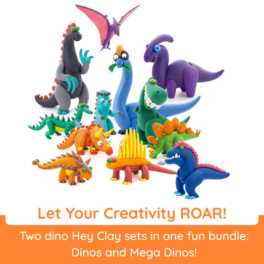 Hey Clay Dino Land app screen guiding kids through 3D building steps