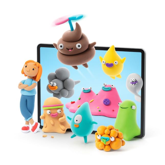 Fat Brain Toys Hey Clay Poop Oops app guides kids through 3D character creation.