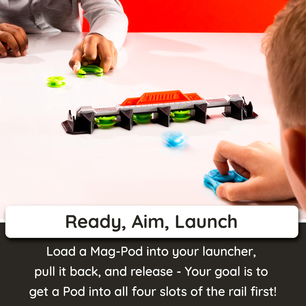 Fat Brain Toys Magshuto blue launcher delivering quick shots toward targets
