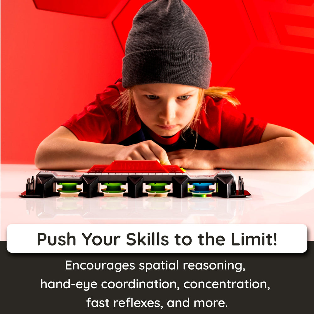 Fat Brain Toys Magshuto blue Mag-Pod snapping into a slot during play