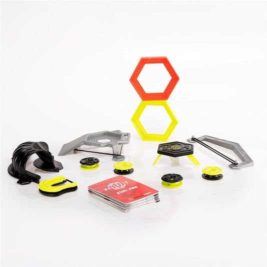 Magshuto magnetic discs ready for launch and dynamic stunt sequences.
