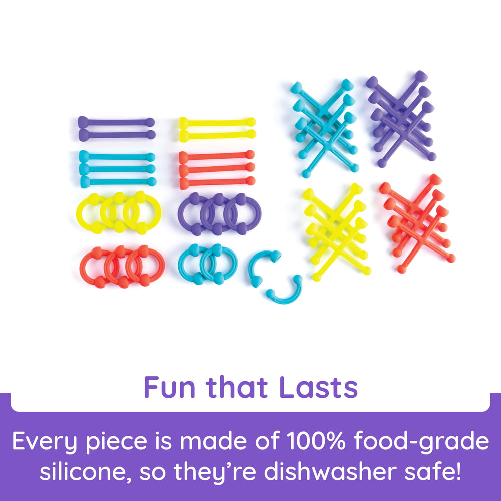 Fat Brain Toys Plip Kit storage bag helps keep all 46 pieces organized.