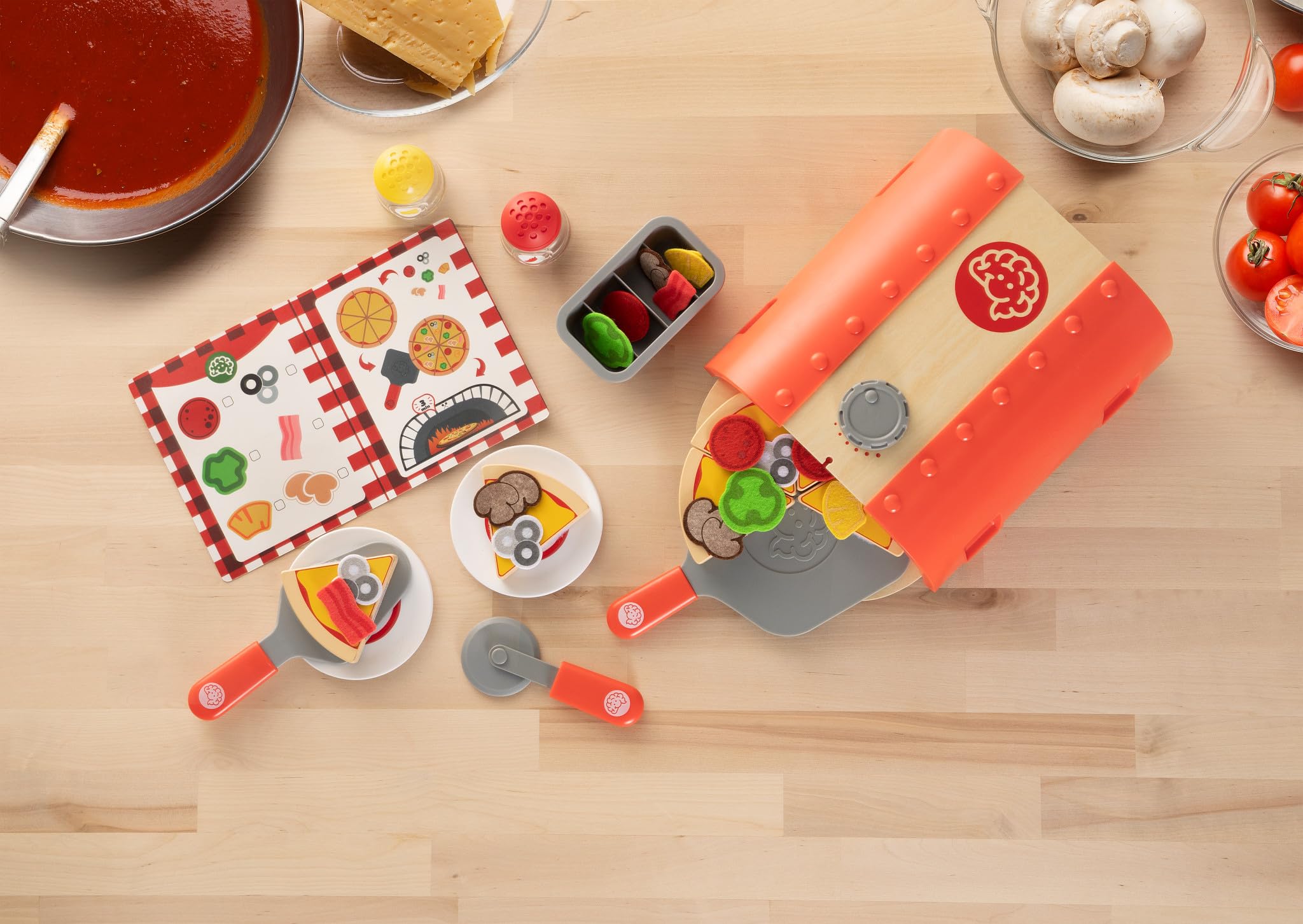 Fat Brain Toys Pretendables Backyard Pizza Oven Set storage oven keeps play space tidy
