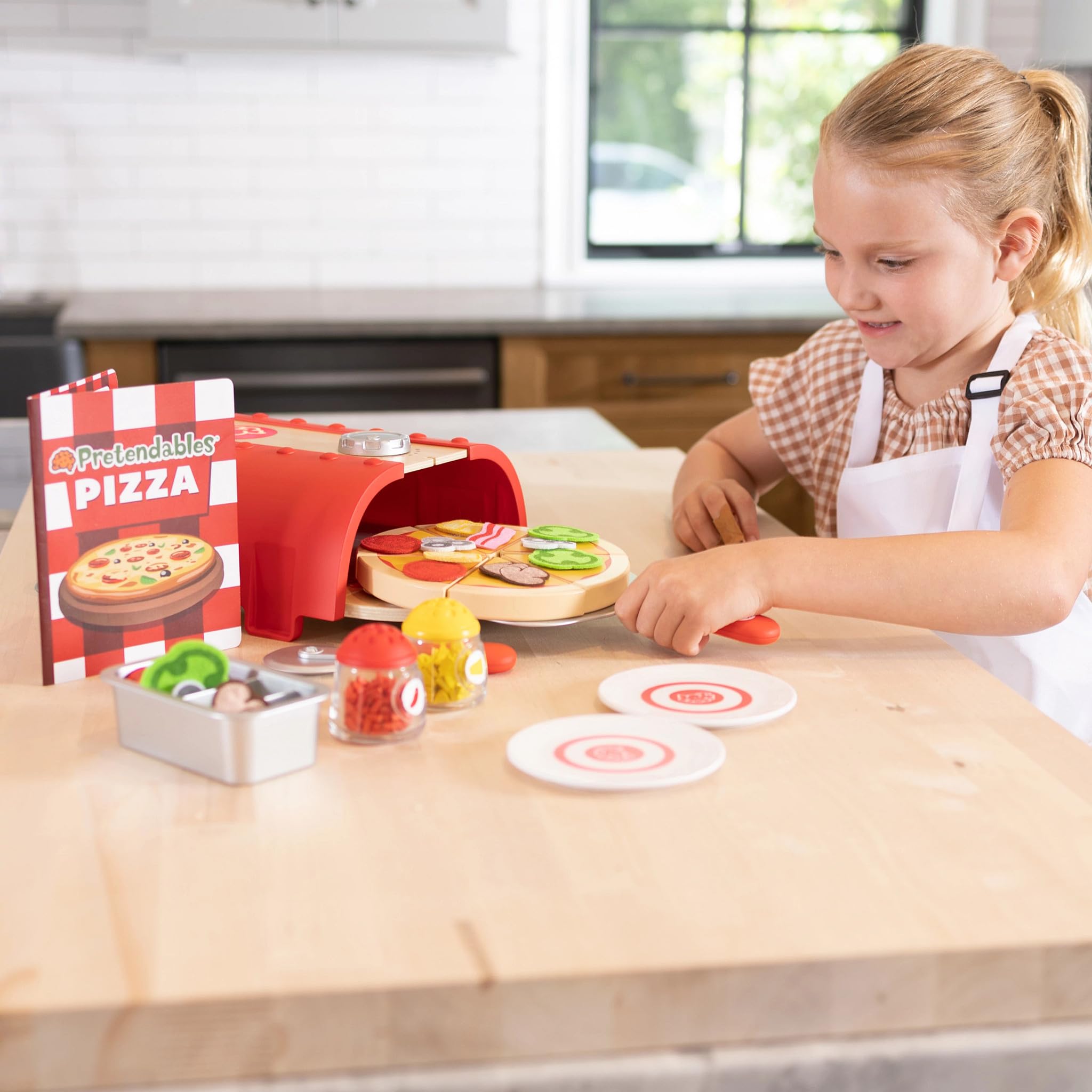 Fat Brain Toys Pretendables Backyard Pizza Oven Set toppings tray helps organized pretend cooking