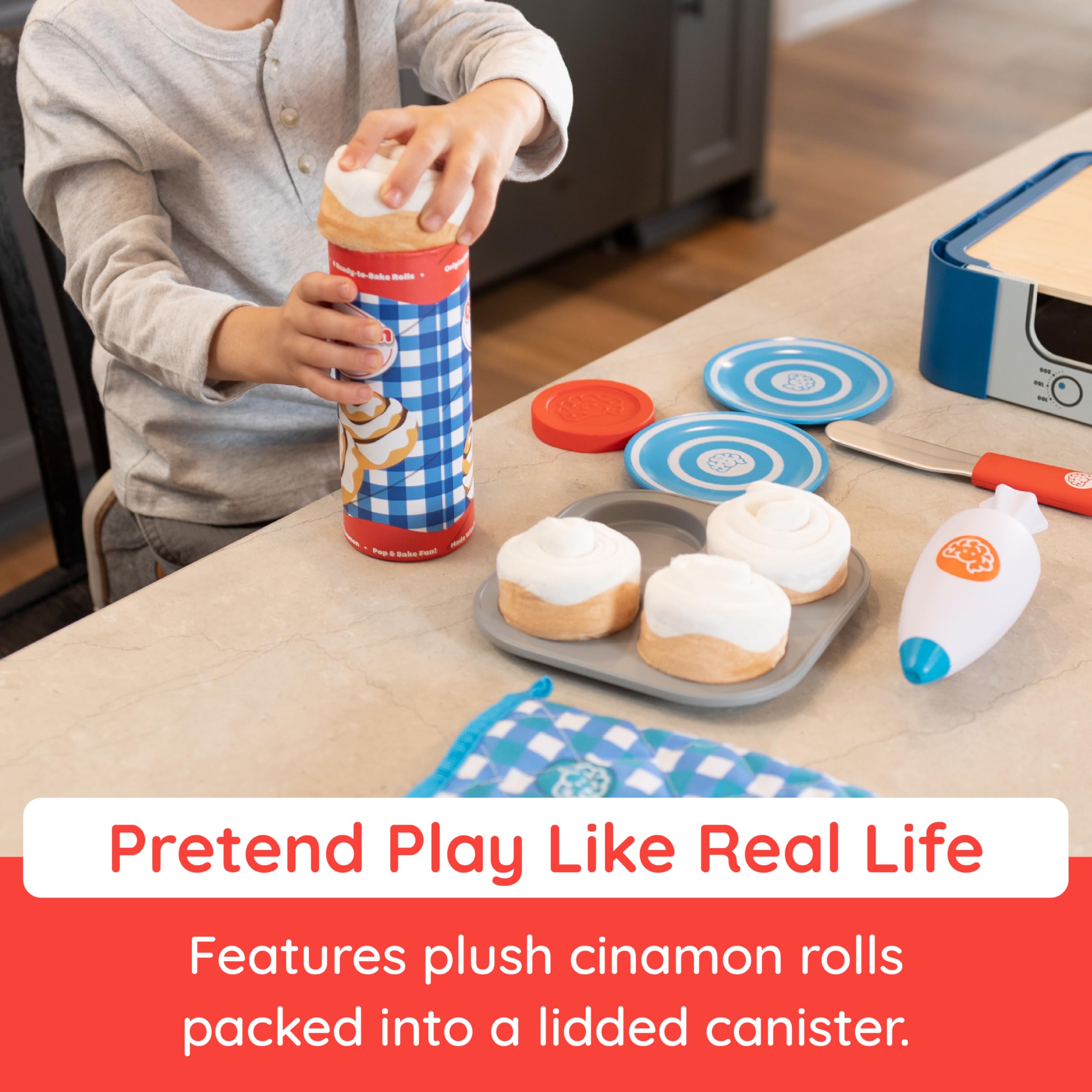 Fat Brain Toys Pretendables cinnamon roll plush rolls ready for unrolling and rolling.