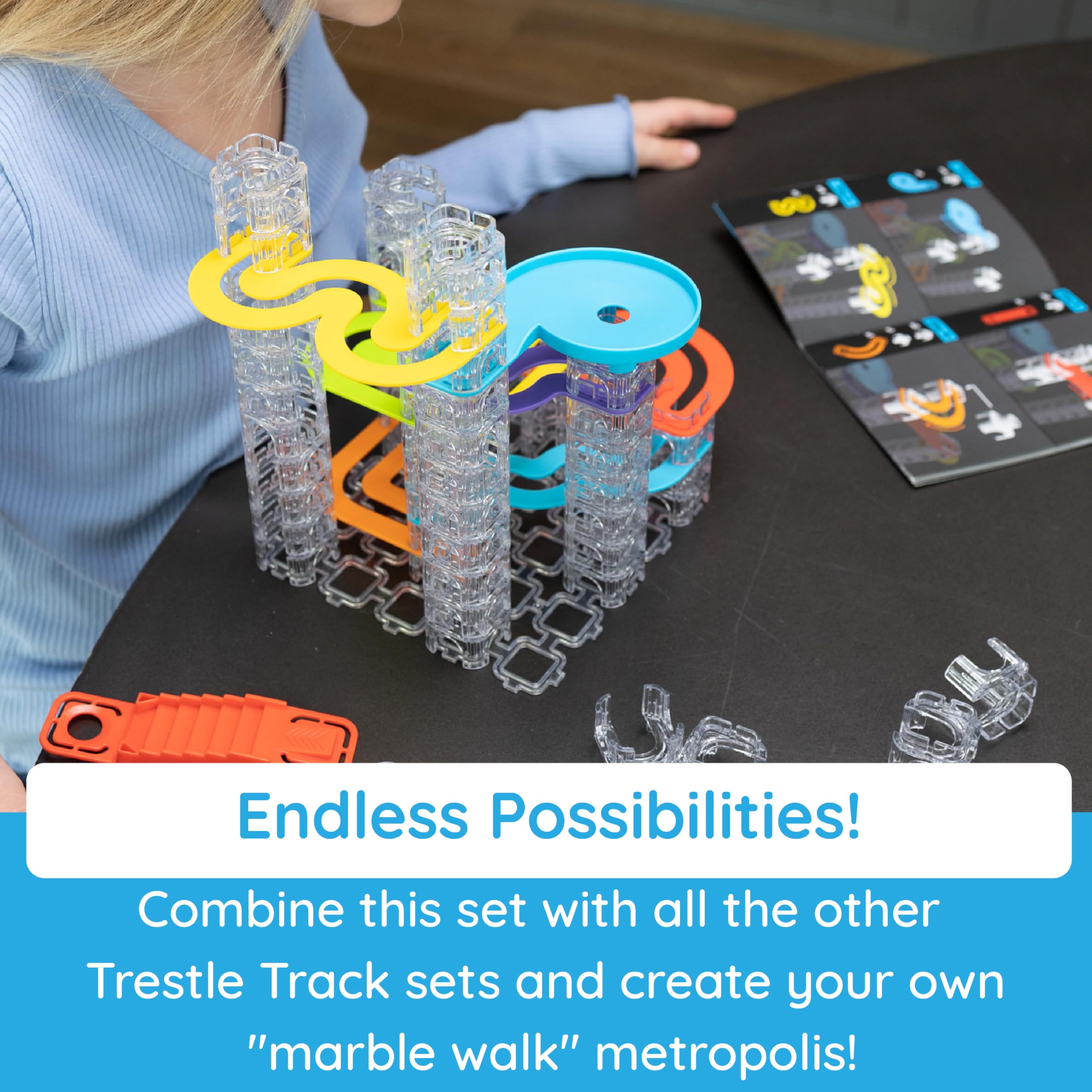 Fat Brain Toys Trestle Tracks Pro catchers and toppers finish runs dramatically.