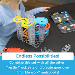 Fat Brain Toys Trestle Tracks Pro catchers and toppers finish runs dramatically.