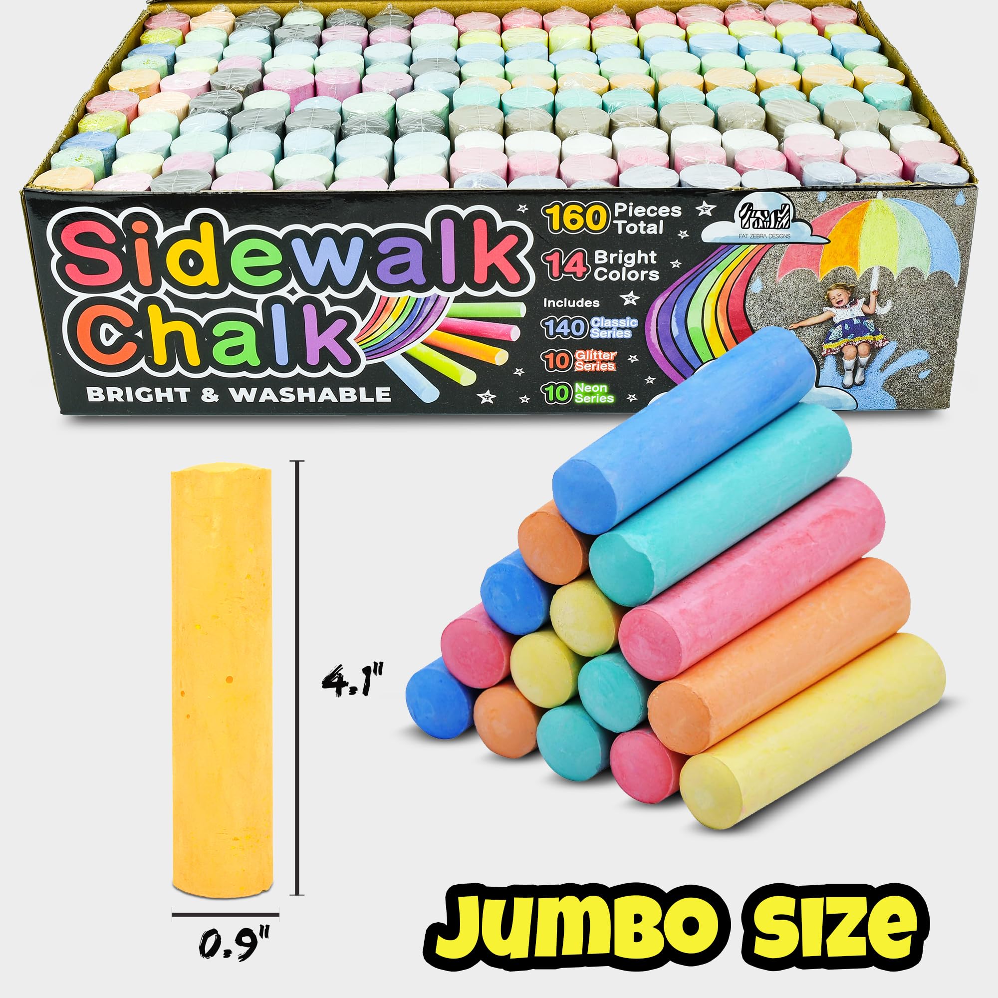 Fat Zebra Designs neon sidewalk chalk for bold, eye-catching drawings.