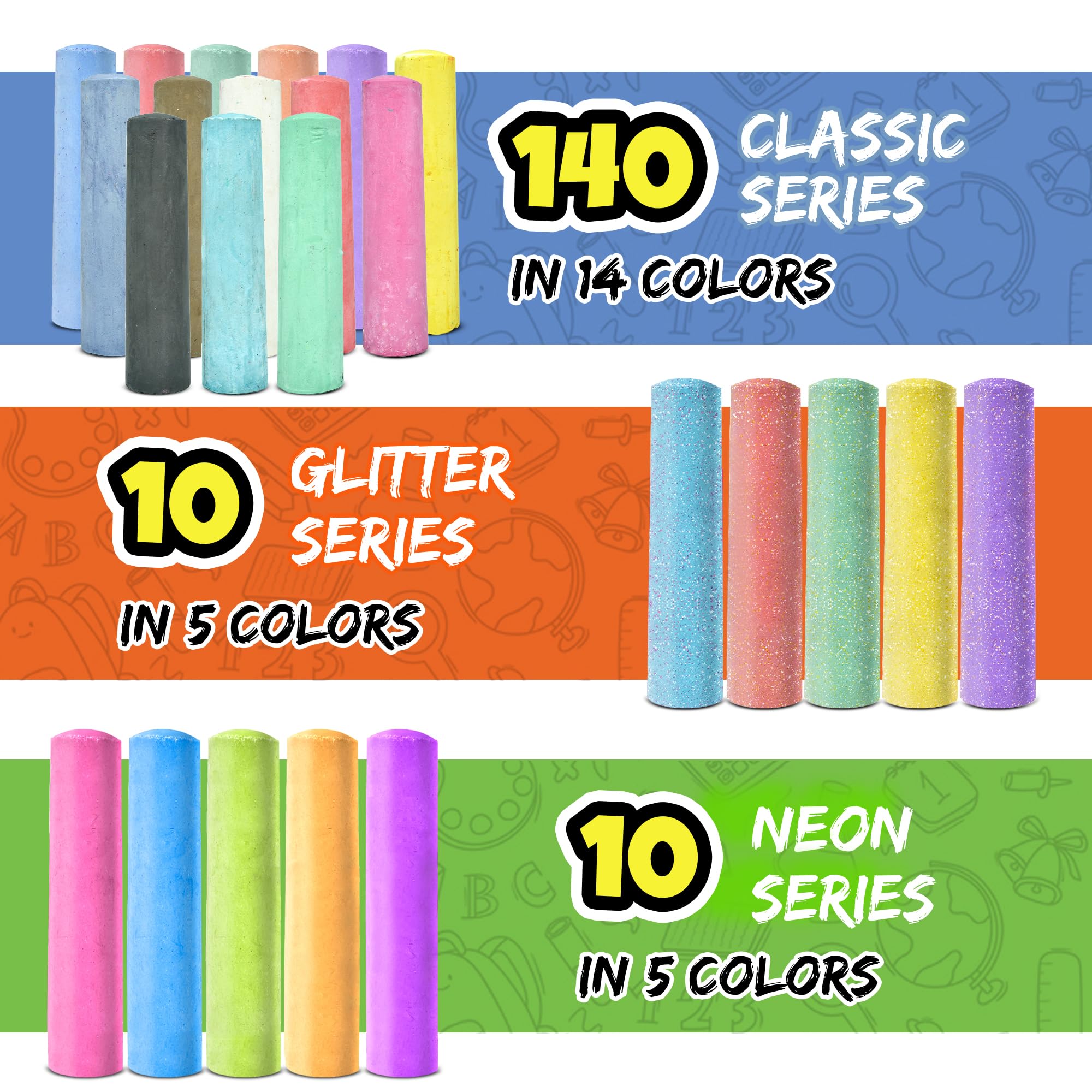 Fat Zebra Designs washable, non-toxic chalk sticks for easy cleanup after play.