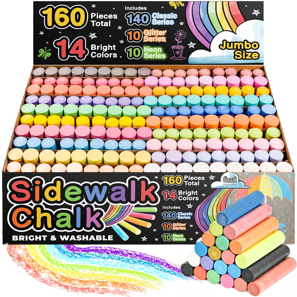 Fat Zebra Designs 160-pc sidewalk chalk set with vibrant colors for outdoor murals.