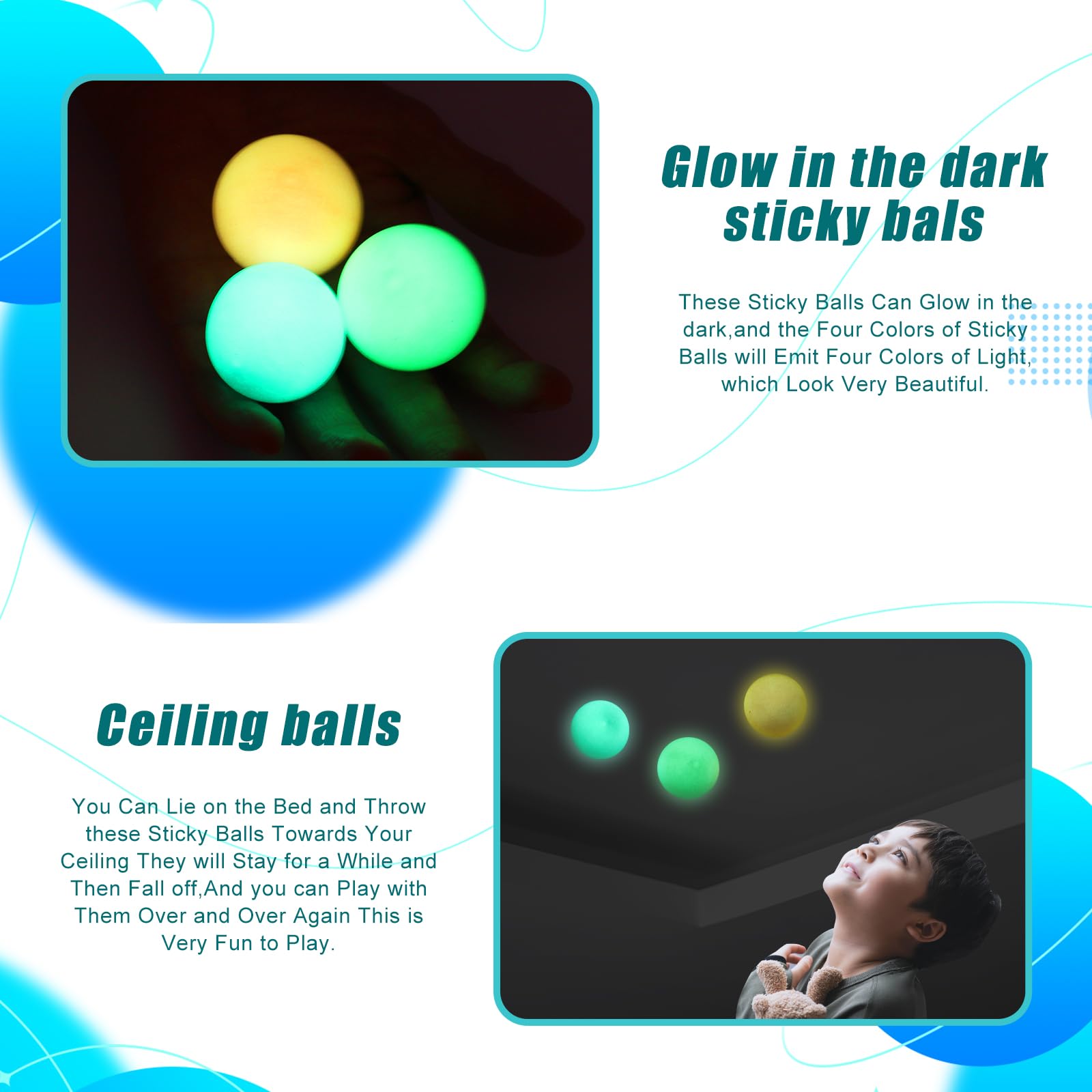 FauKait Lumi Balls stick to ceilings for tossing and catching.