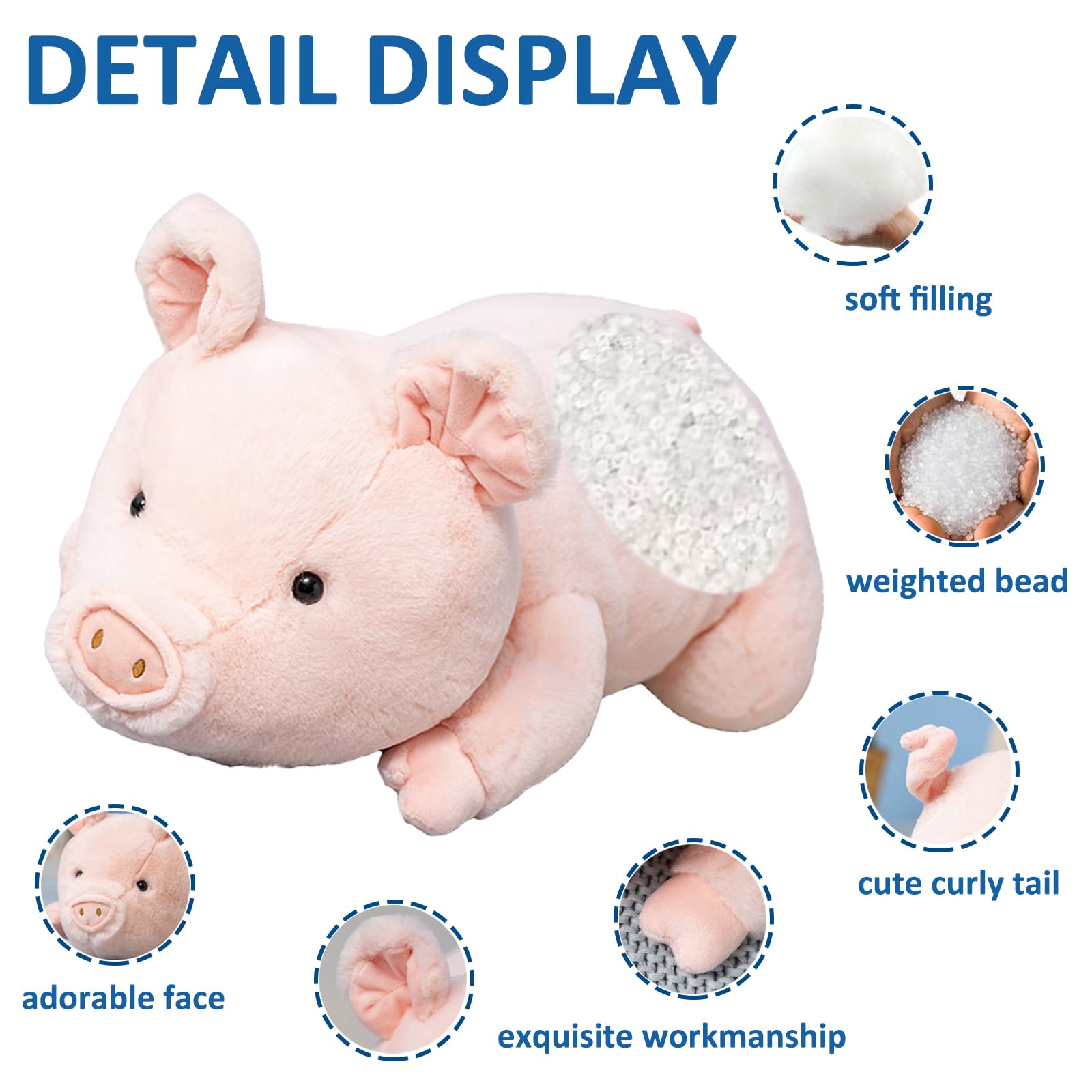 Fawowe weighted pig plush side view highlighting soft fabric