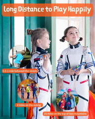 FAYOGOO walkie talkies, blue with flashlight on for nighttime use