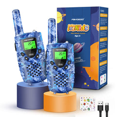 FAYOGOO kids walkie talkies, blue front view, compact and easy to handle for play