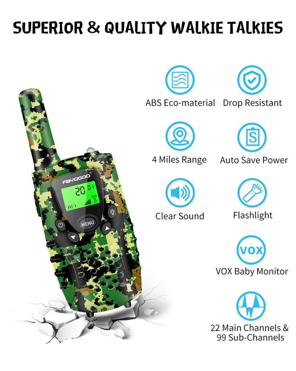 FAYOGOO green charging Type-C port walkie talkies close-up