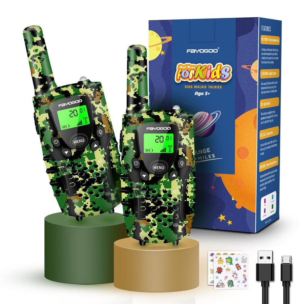 FAYOGOO kids green walkie talkies front view for long-range outdoor play