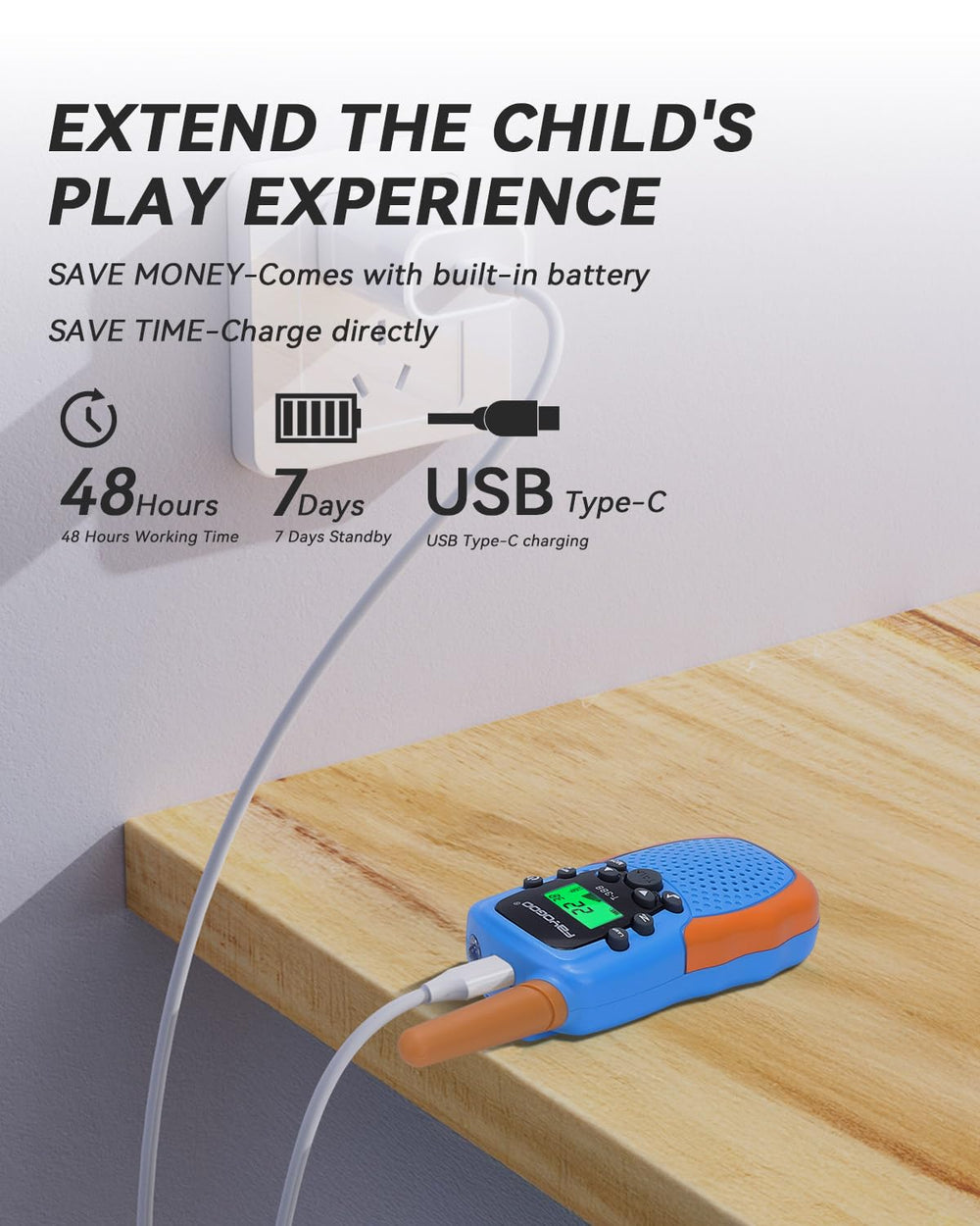 FAYOGOO rechargeable battery keeps playtime going without frequent battery changes.