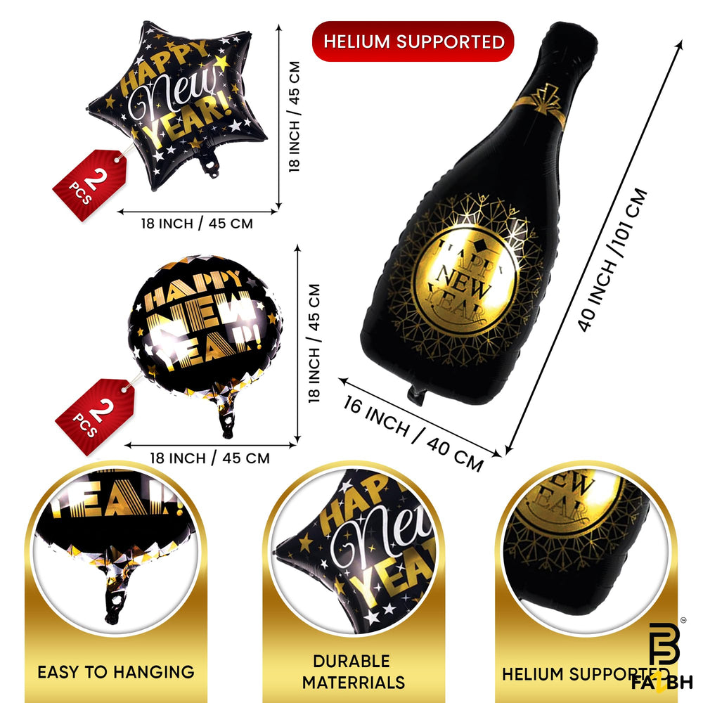 FazBh 18in round foil balloons in black and gold for elegant ceiling displays.