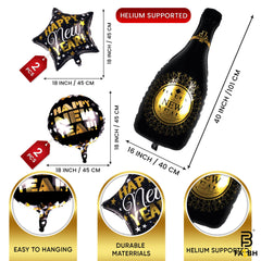 FazBh 18in round foil balloons in black and gold for elegant ceiling displays.