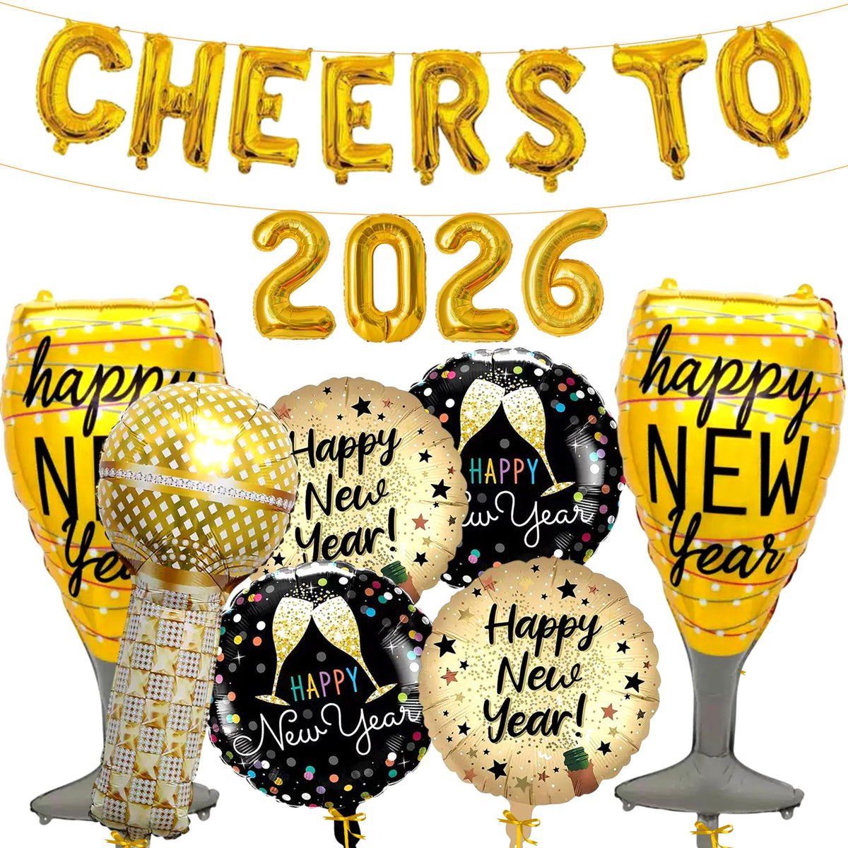 FazBh Cheers To 2026 16 inch letter balloons create glamorous NYE backdrops