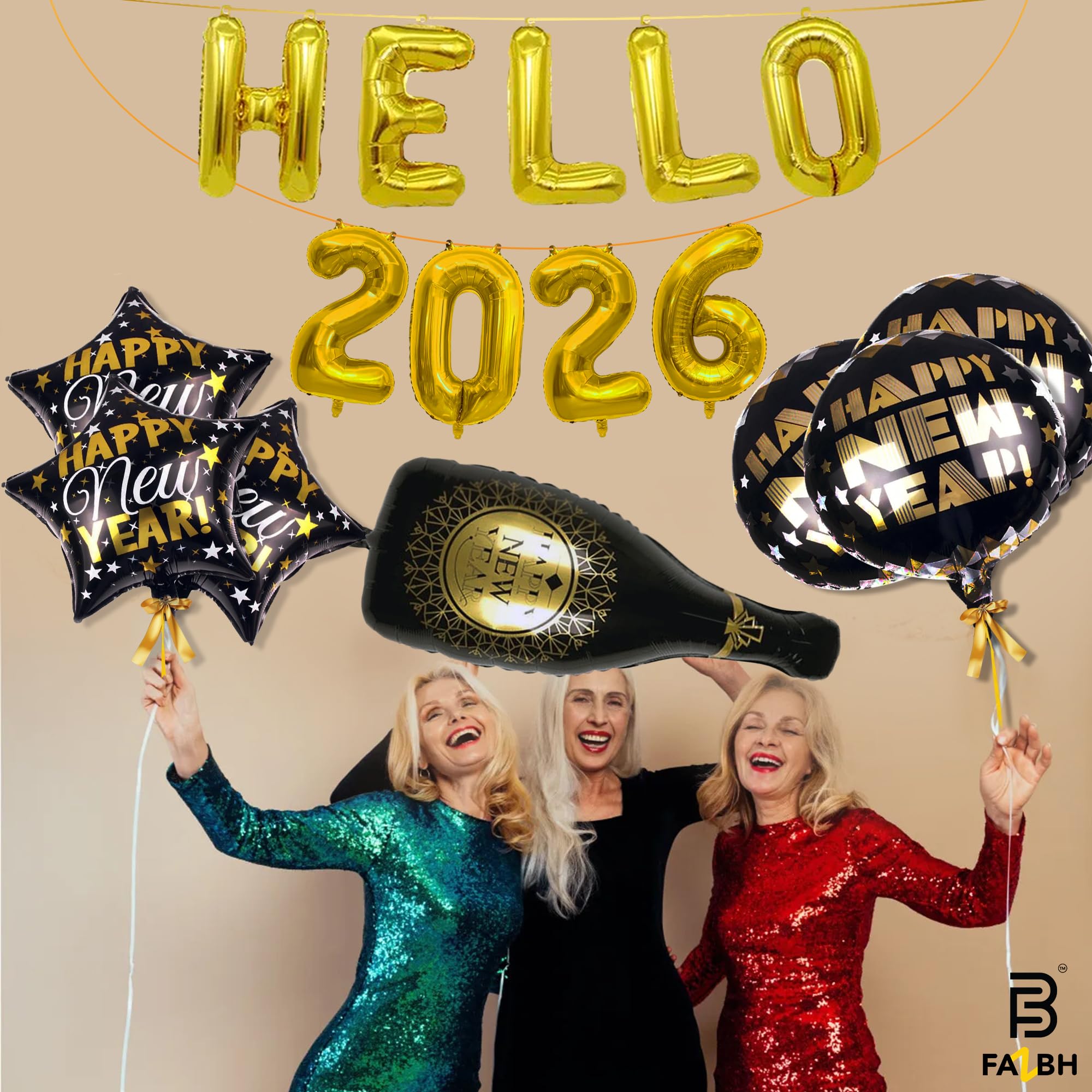 FazBh New Year's Eve foil balloon set helps create a cohesive party theme.