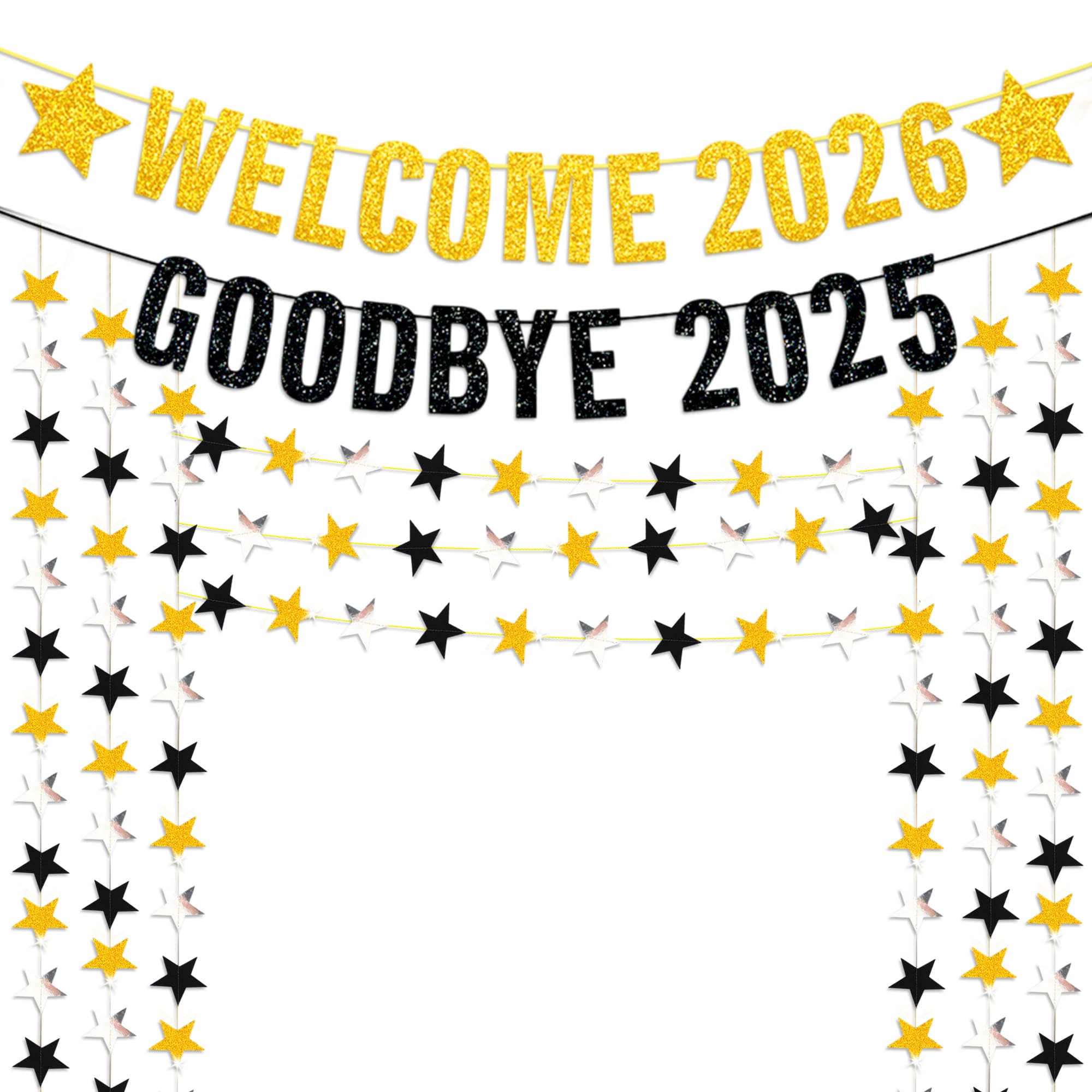 FazBh XtraLarge glitter banner for Goodbye 2025 and Hello 2026, ideal for photo backdrops