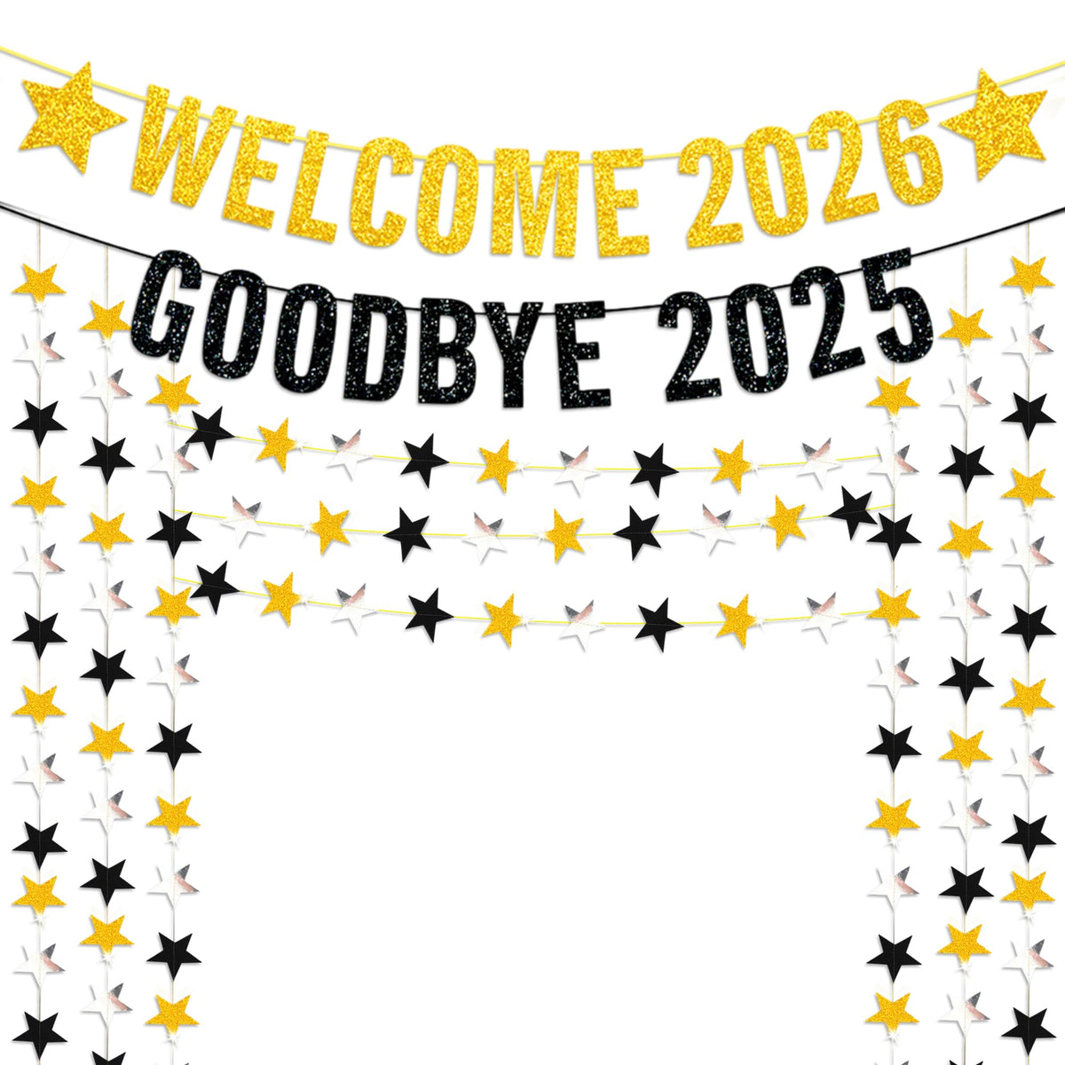 FazBh XtraLarge glitter banner for Goodbye 2025 and Hello 2026, ideal for photo backdrops