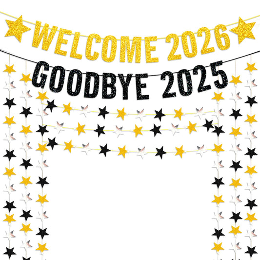 FazBh XtraLarge glitter banner for Goodbye 2025 and Hello 2026, ideal for photo backdrops