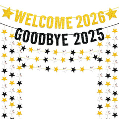 FazBh XtraLarge glitter banner for Goodbye 2025 and Hello 2026, ideal for photo backdrops