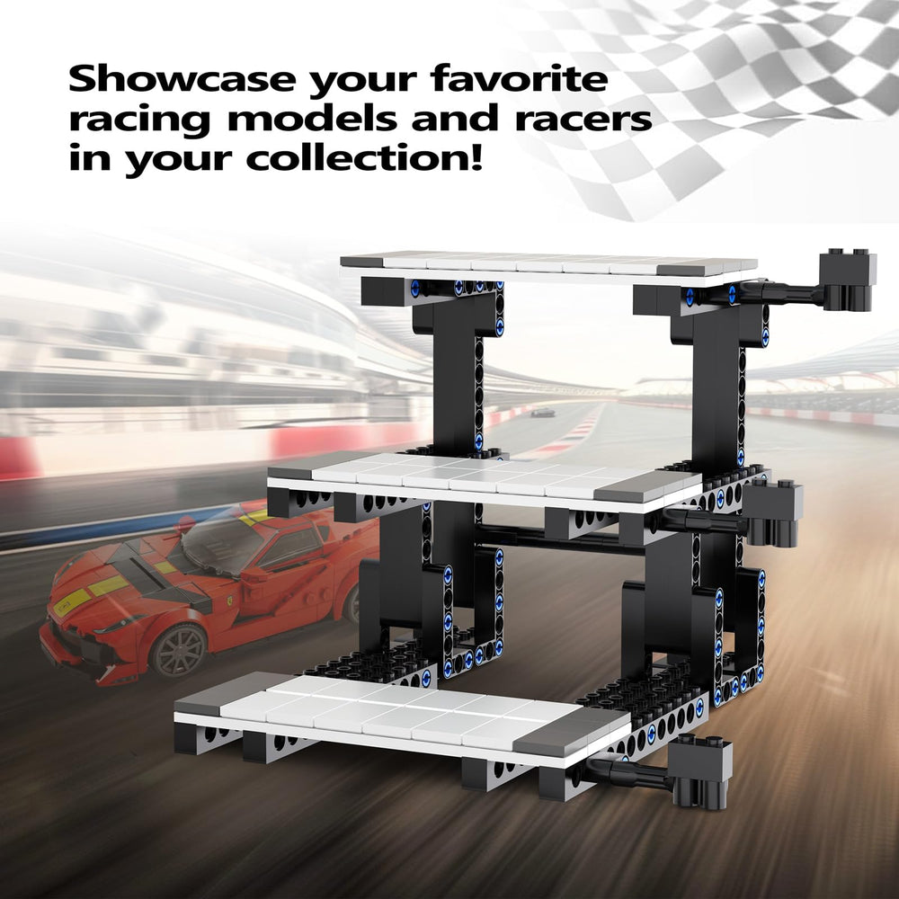 FCEYOUT display stand for Lego Speed Champions side view emphasizes stability and elegance