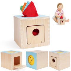 FCSONU tissue box toy wooden cube closeup for safe, engaging motor play