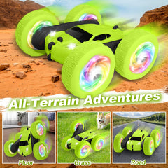 FDCTR green RC car LED headlights for glowing play at night.