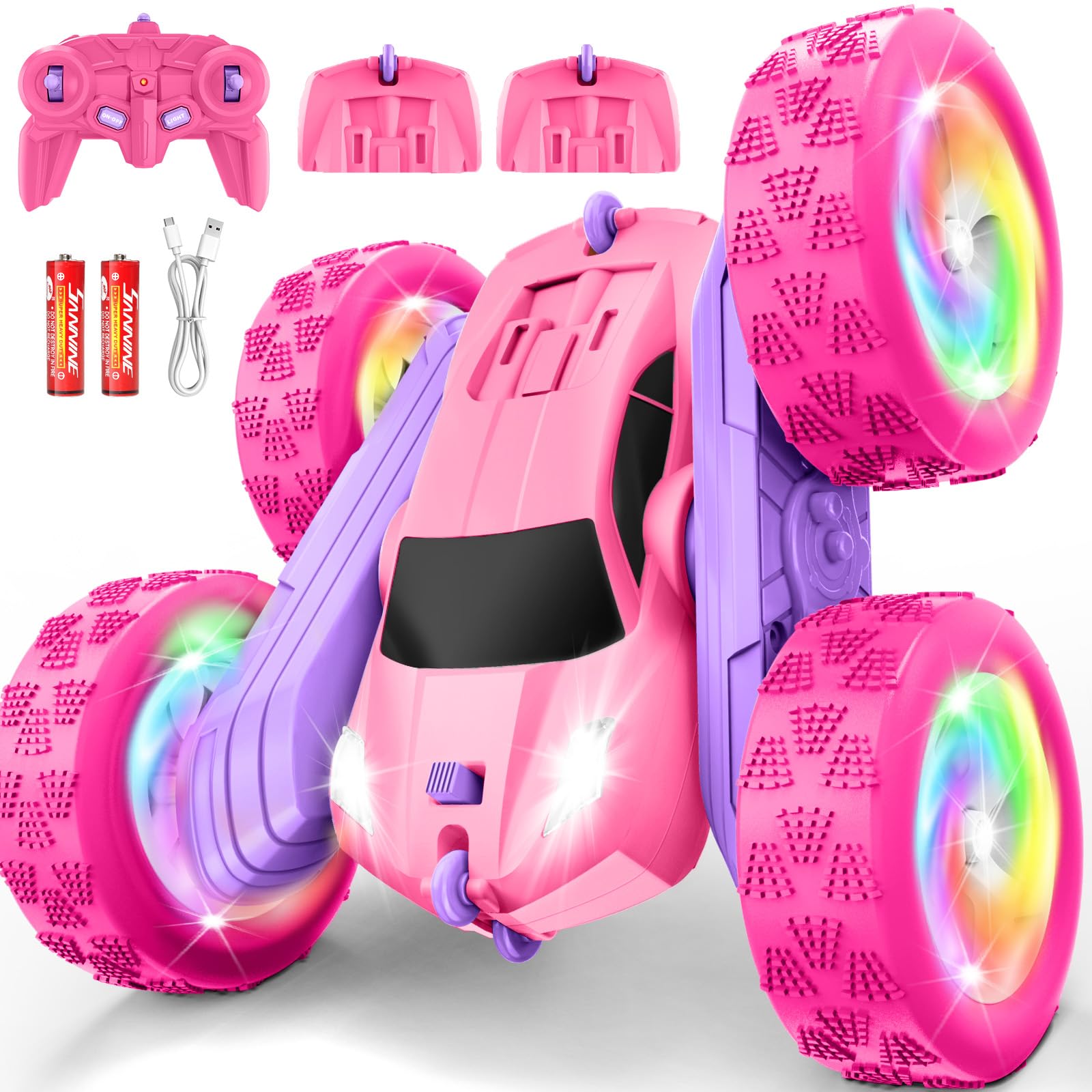 FDCTR remote control car in pink-purple, front view showing vibrant design and kid-friendly appeal.