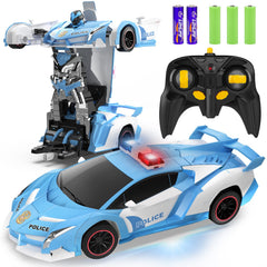 FDJ transforming police car front view with bright LED lights for realism