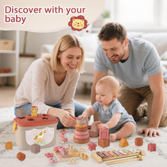 FEBALHS wooden stacking toy with soft colors for sorting and coordination