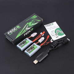 FEDCO USB charger image highlighting quick recharge for 2S LiPo packs