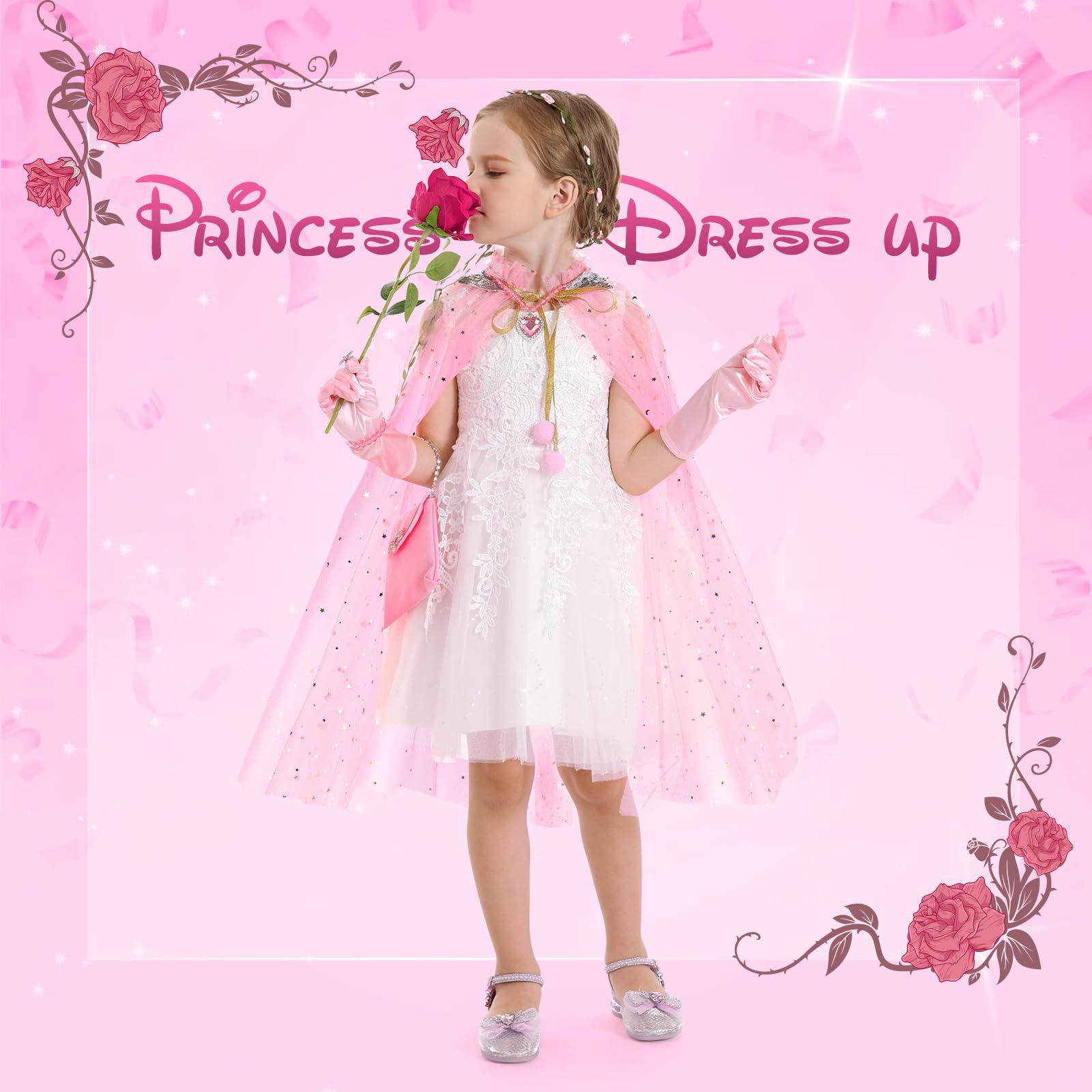 Fedio princess cape close-up showing soft mesh fabric and sparkly sequins.