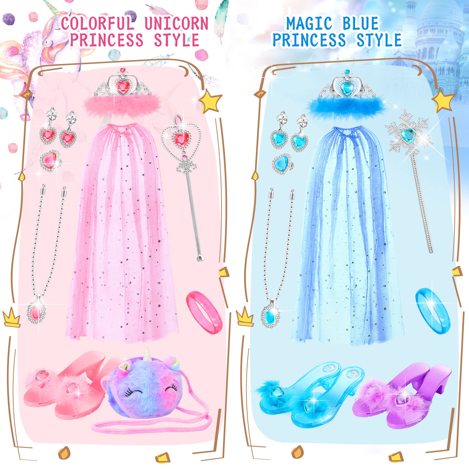 Fedio Princess Dress Up Shoes Set Pair 2 with blue accents encourages imaginative storytelling