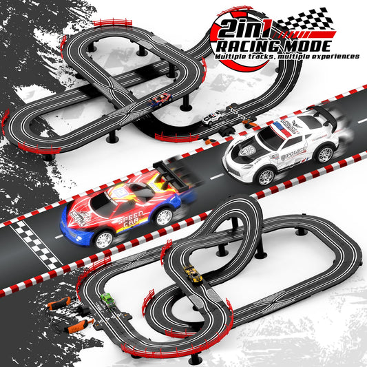 Fedonak 2-in-1 slot car track curved sections enable fast lap battles.