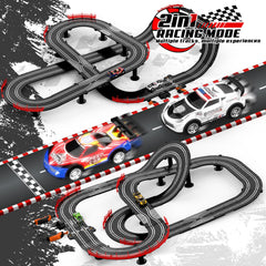 Fedonak 2-in-1 slot car track curved sections enable fast lap battles.