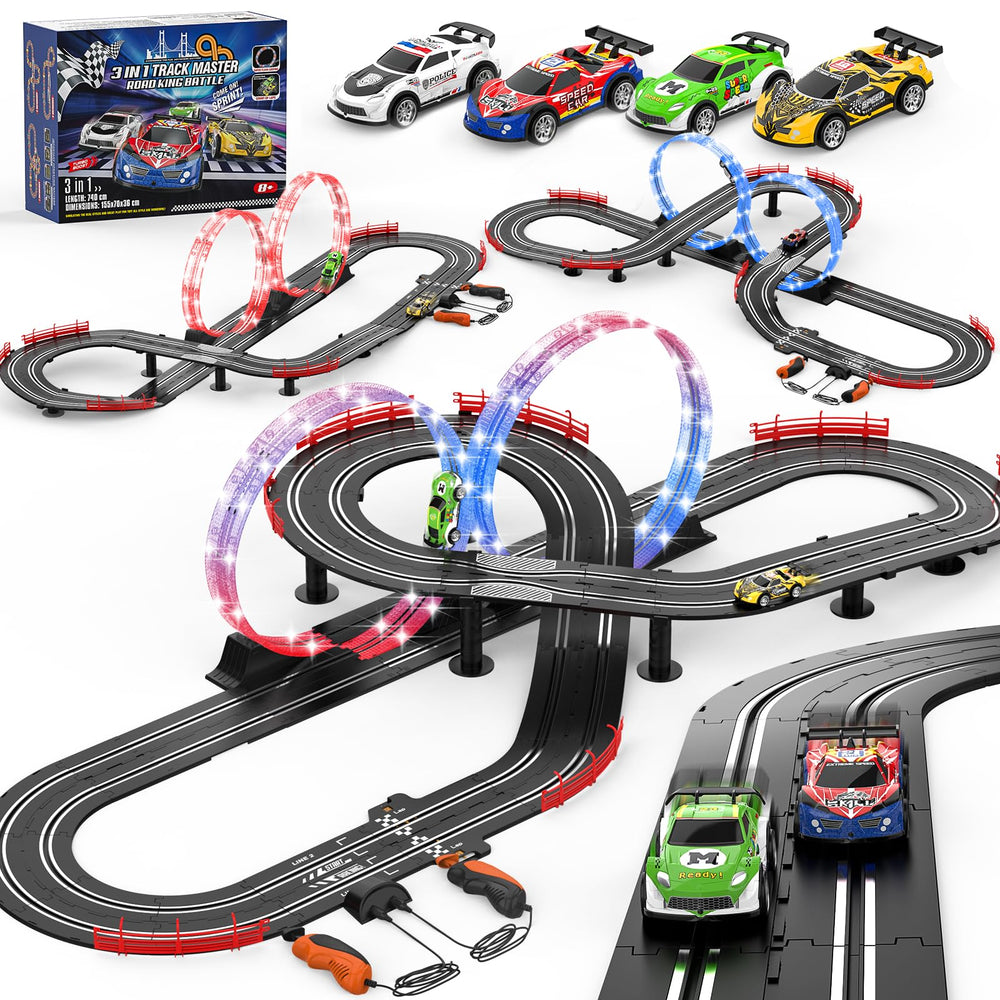 Fedonak 3-in-1 slot track overview showing versatile layouts for exciting family play