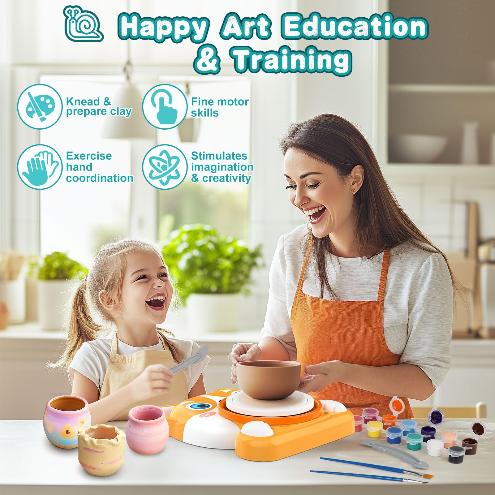 Fedonak Kids Pottery Wheel Kit water tray and sponge for easy cleanup