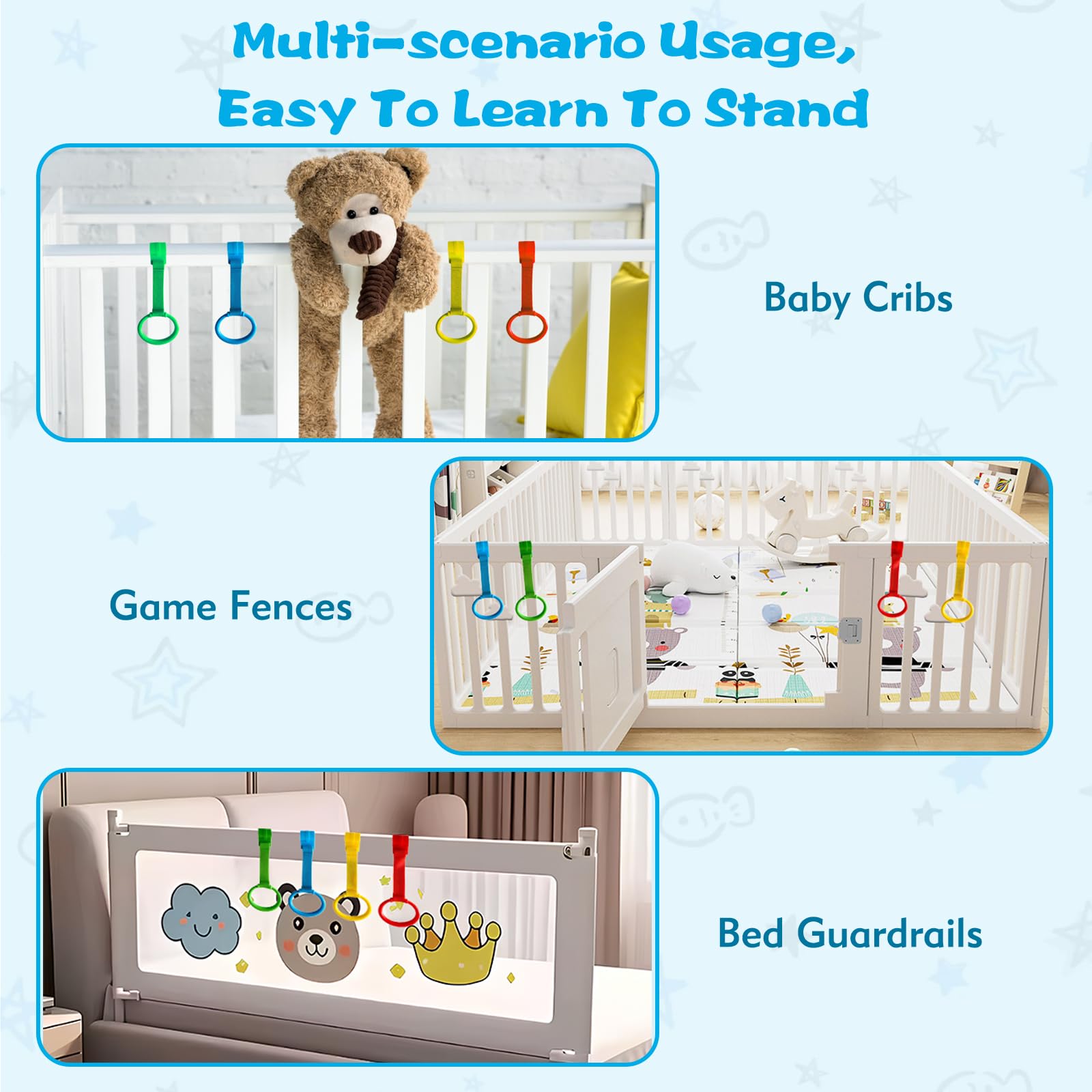 Feehope rings fit most play yards and cribs for versatile use.