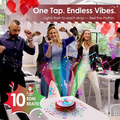 Feekoon Dance Party Button Christmas guitar design lights up festive gatherings.