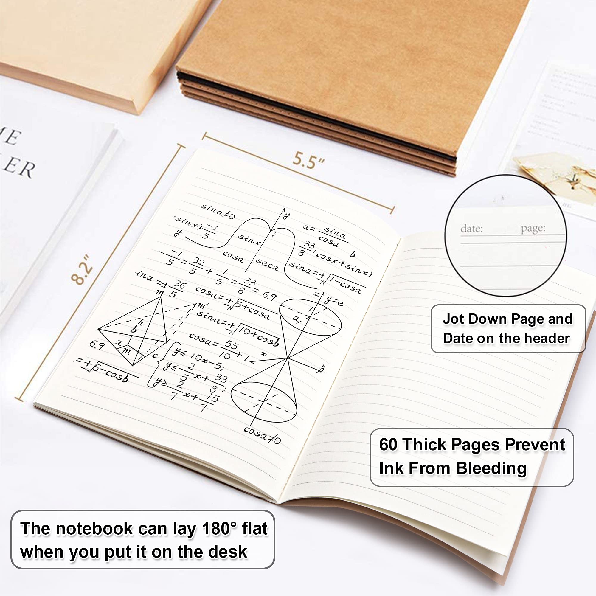 Feela A5 kraft notebook with 60 lined pages for organized notes