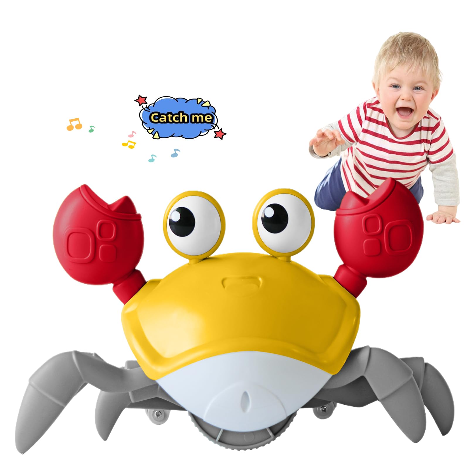 FEELGUY Crawling Crab Toy front view, kid-friendly interactive play and bright lights.
